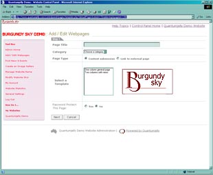 Page creation screenshot